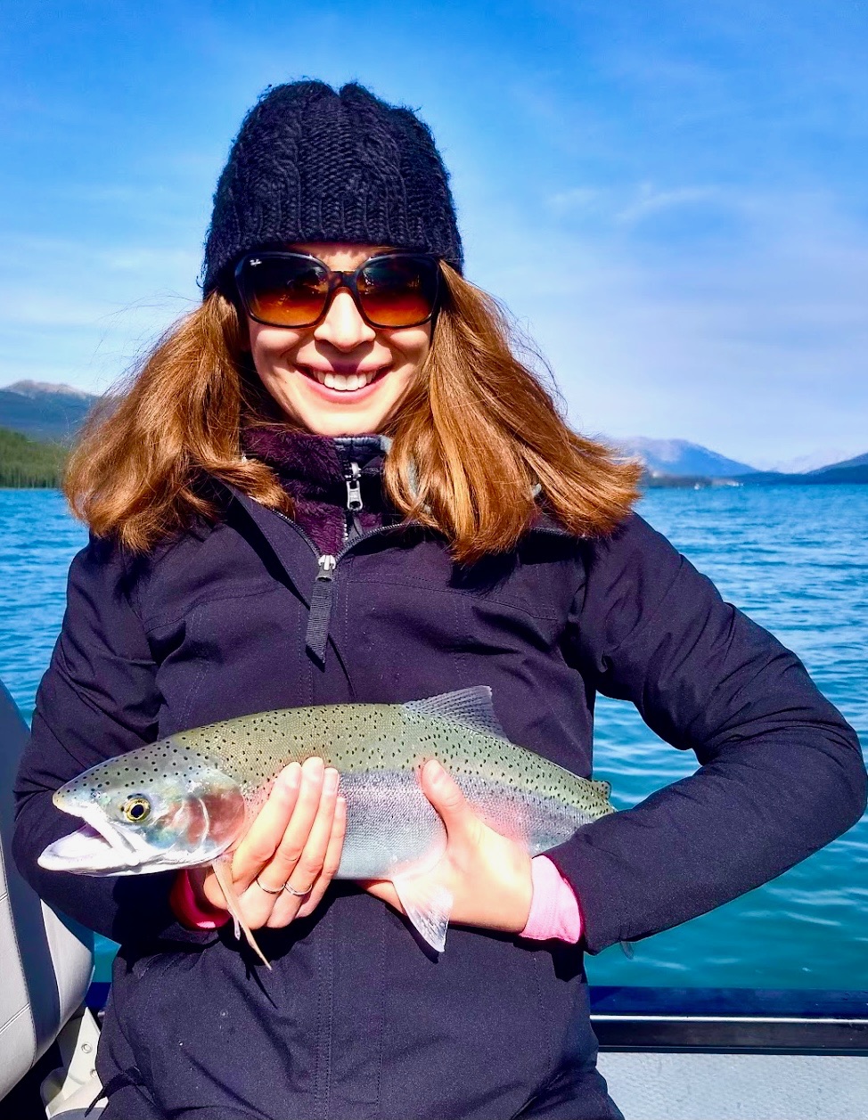 Early morning guided fishing, Maligne Lake, Jasper National Park