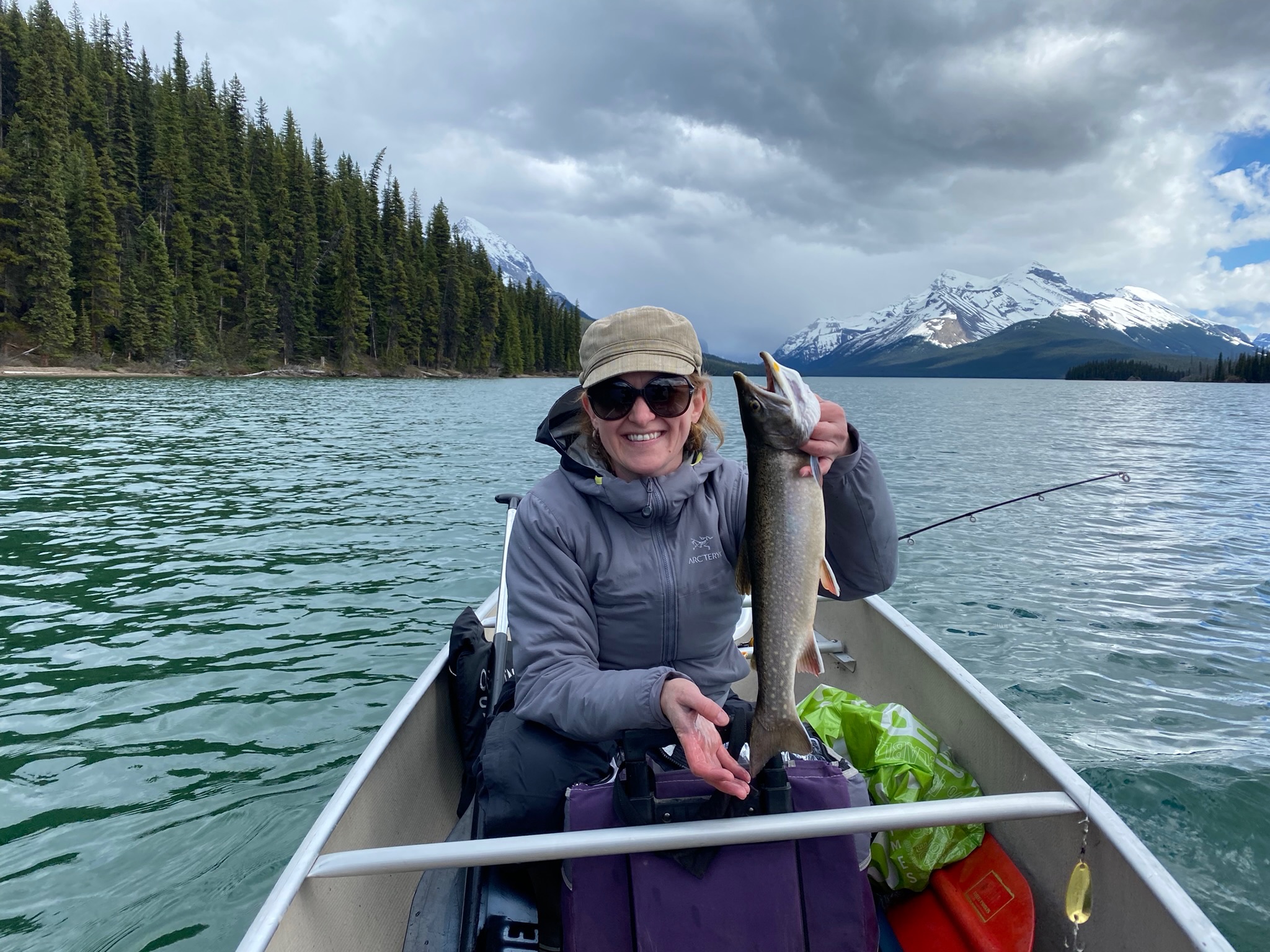 Brook trout caught on Maligne Lake guided fishing trip, Jasper